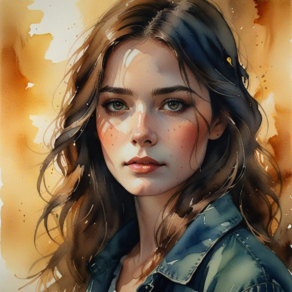 Dreamy Portrait in Watercolor Style