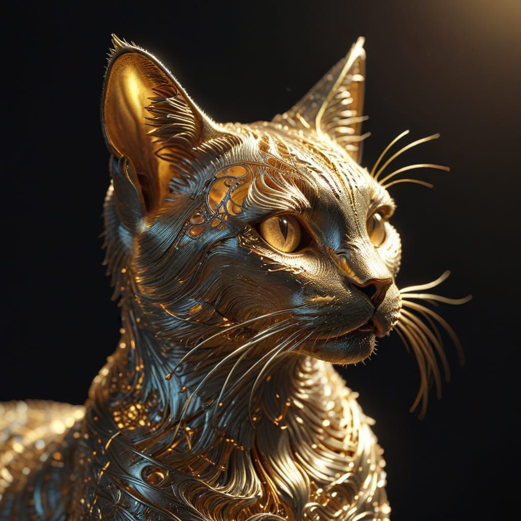 Refined 3D Cat Silhouette Woven From Gold Metallic Thread
