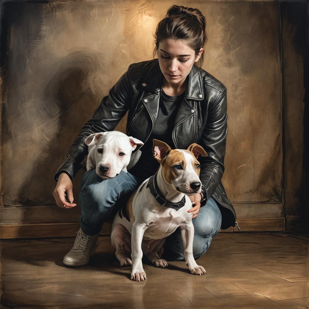 Teenage Girl and Puppy: Charcoal and Pencil Drawing