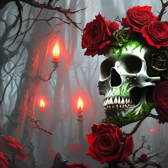 Skull and Roses Dark Fantasy Concept Art