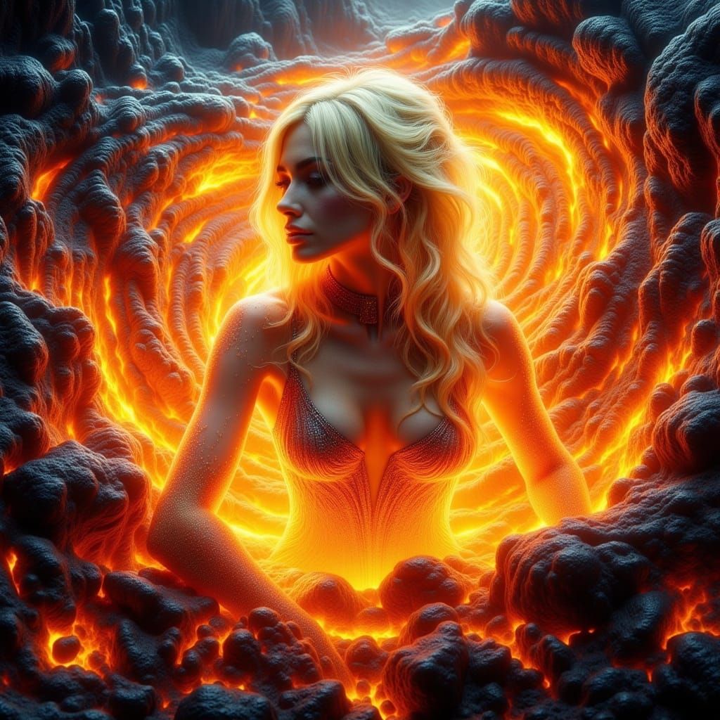 Fiery Cyberpunk Woman in a Vortex of Flames