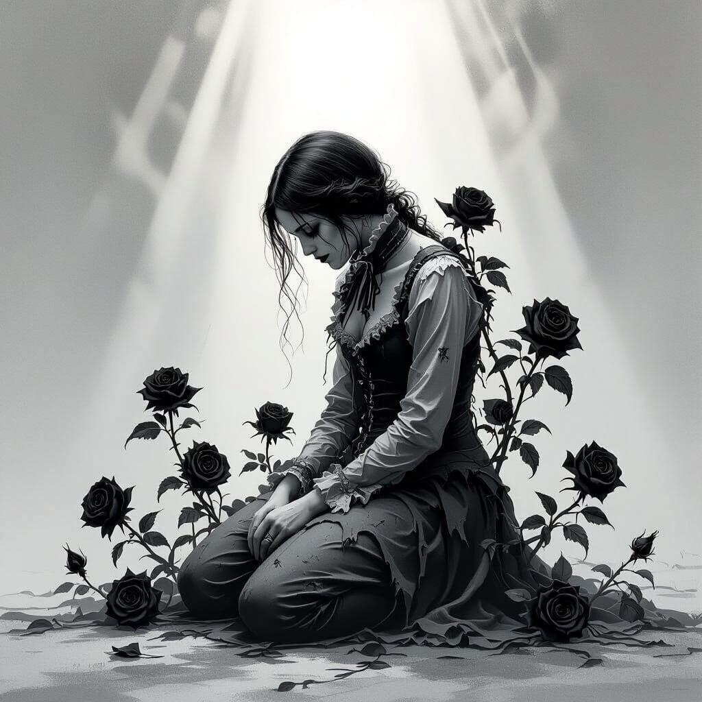 Victorian Figure Surrounded by Thorns and Roses