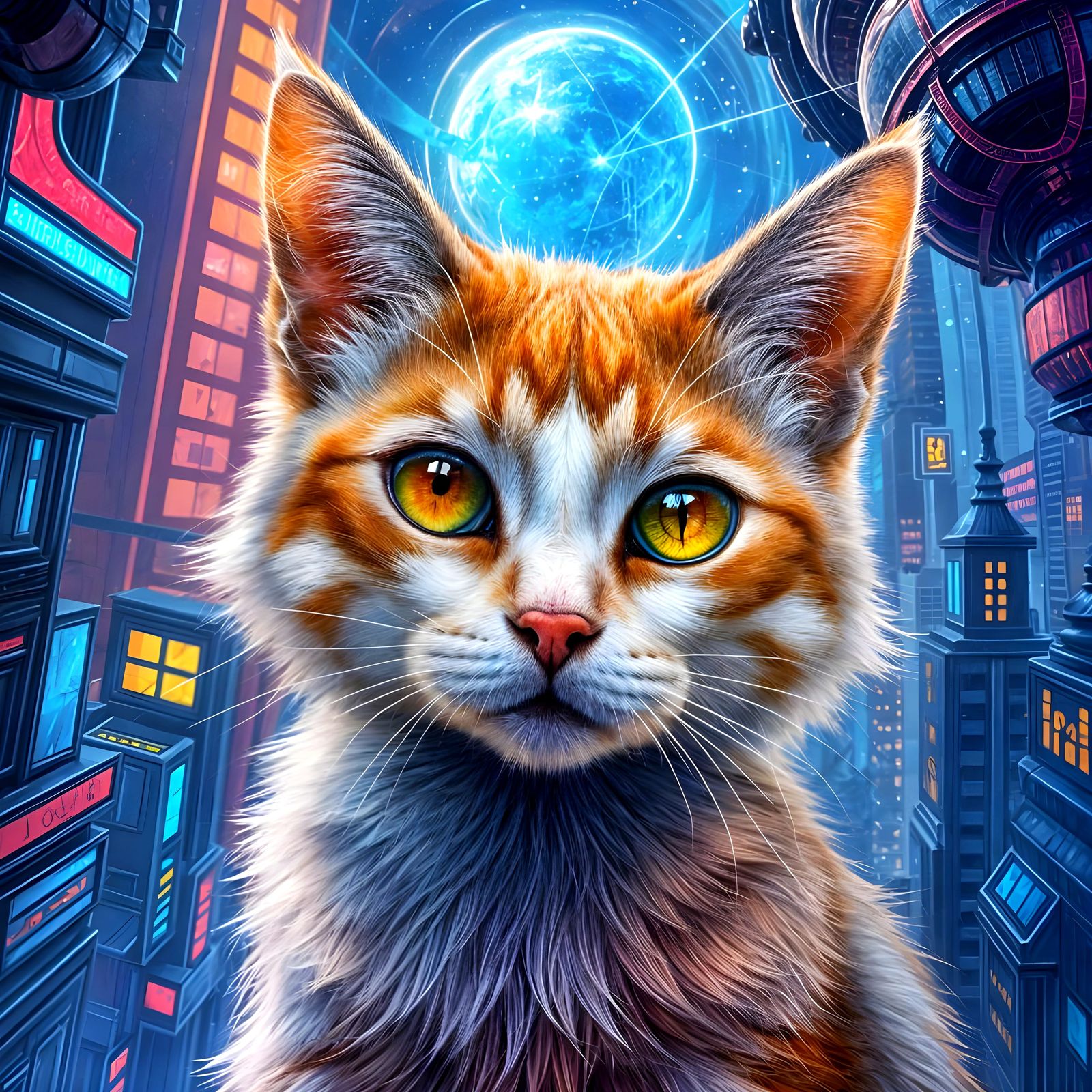 Cute Cat in Vibrant Cityscape
