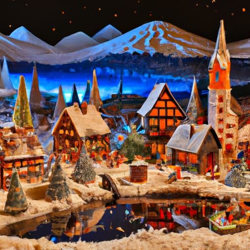 Winter Fair in Alps: Northern Renaissance Oil Painting