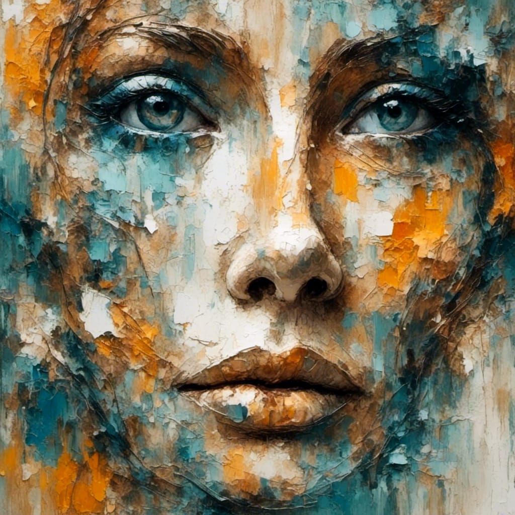 Abstract Expressionist Woman's Face with Swirling Colors