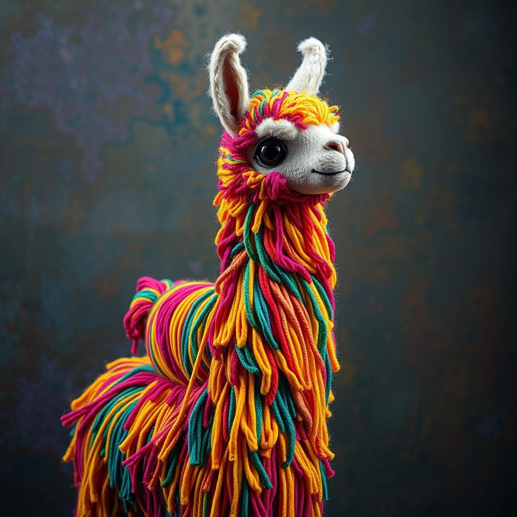 Surreal Yarn Llama Emanates Whimsical Fantasy