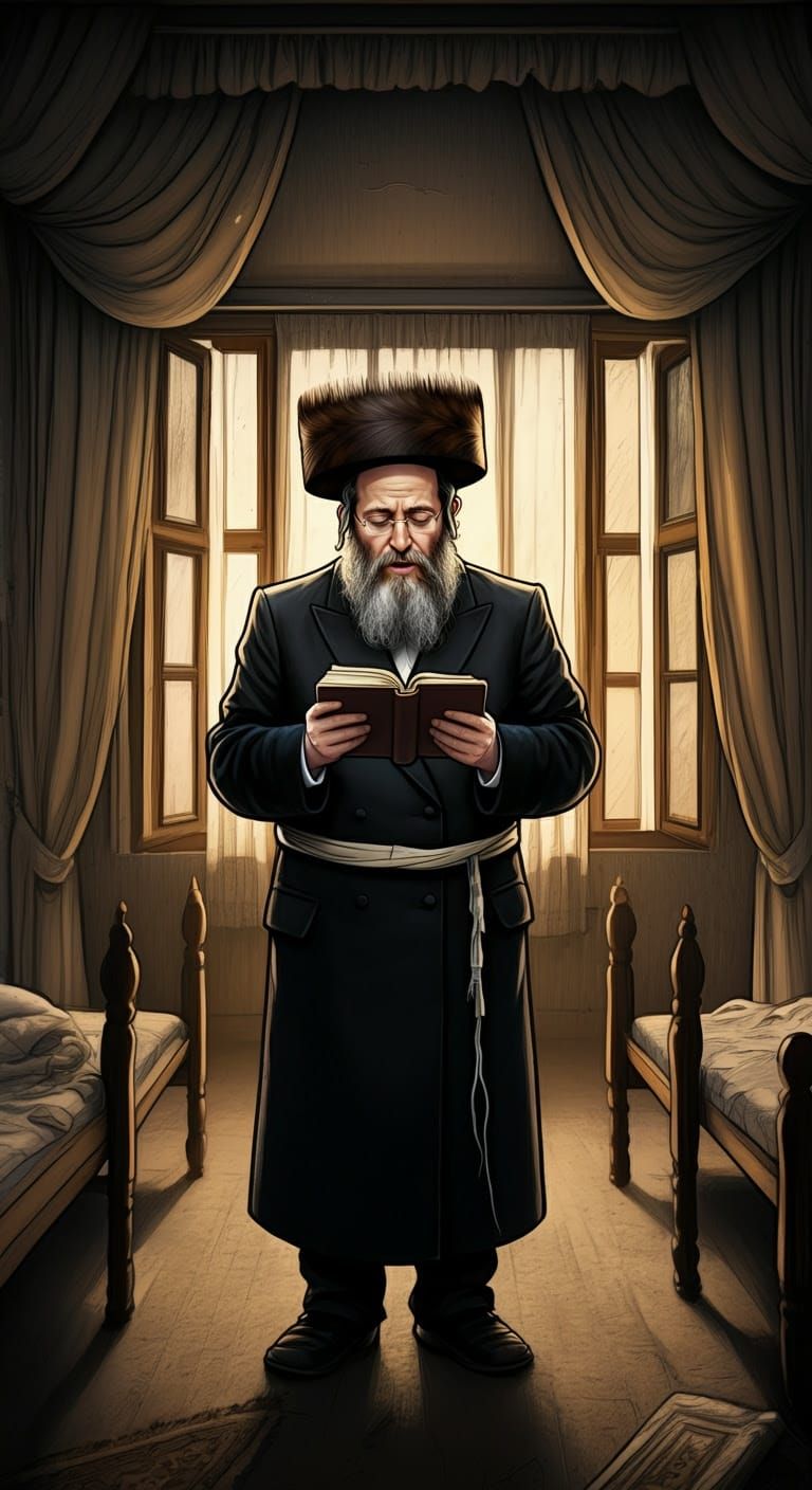 Hasidic Man Praying: Comic Style Digital Illustration