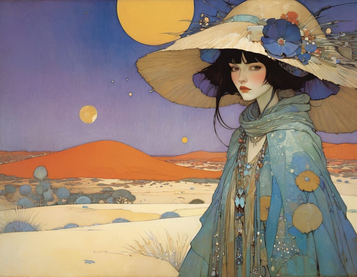 Desert People Illustration in Art Nouveau Style