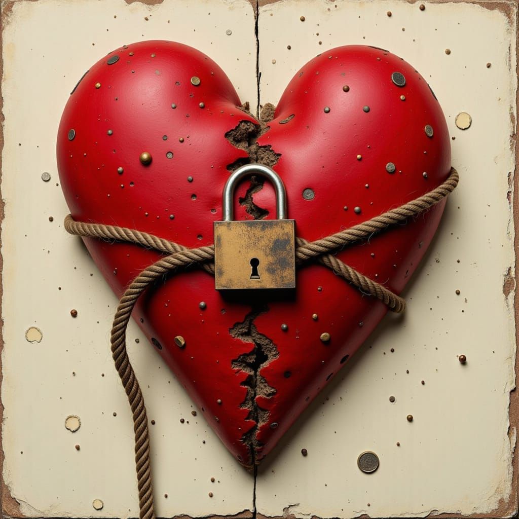 Mended Heart with Stitches and Padlock