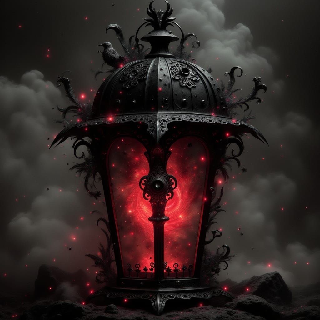 Ethereal Gothic Lantern in a Hauntingly Beautiful Tim Burton...
