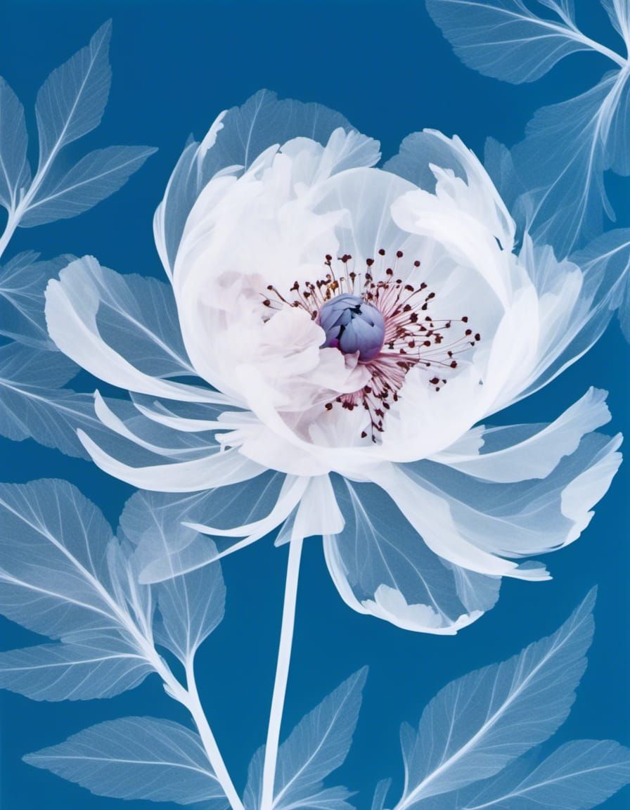 X-Ray Style Peony Bloom Photogram Illustration