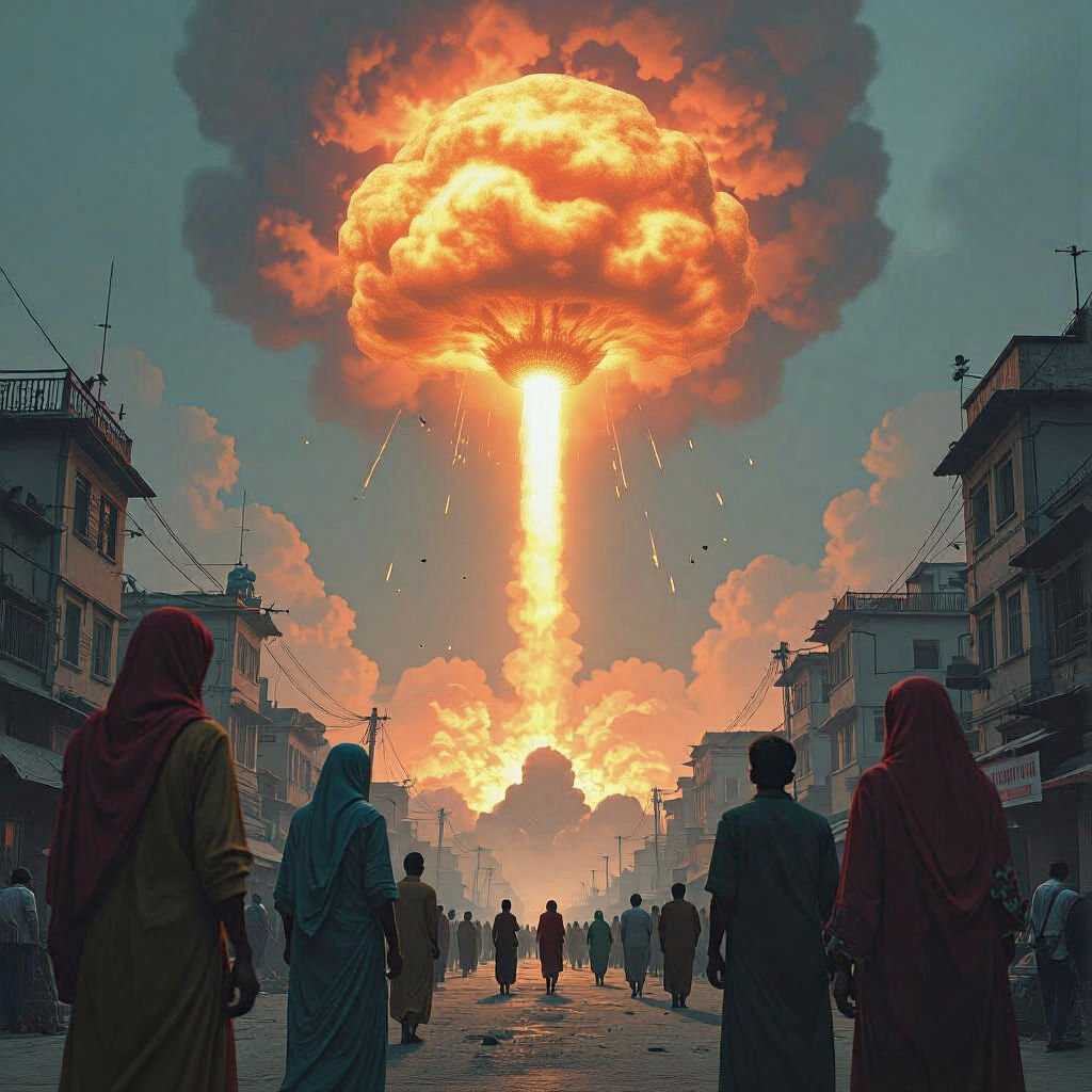 Nuclear Bomb Detonation Over Crowded City
