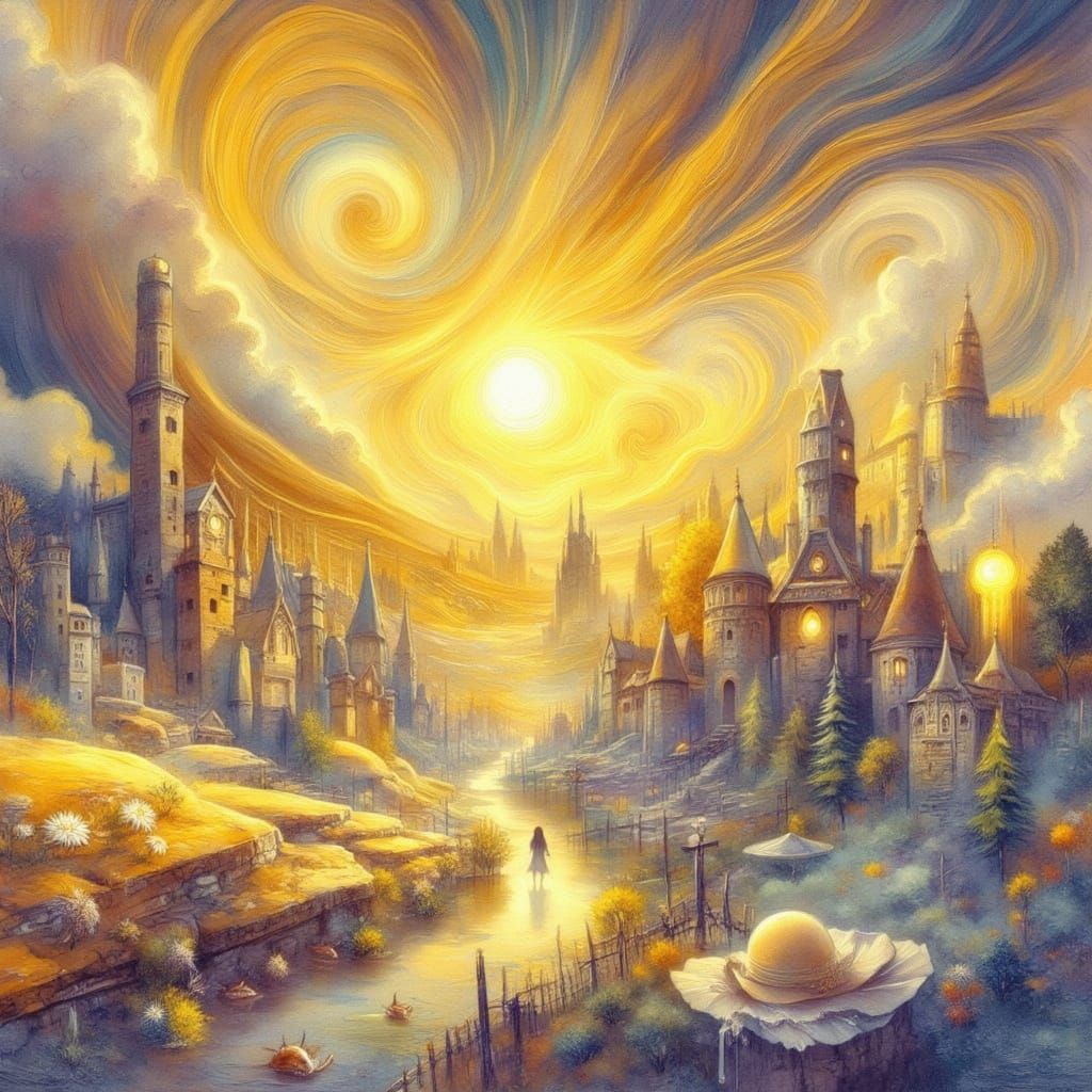 Elegant Woman in Dreamscape, Watercolor Style