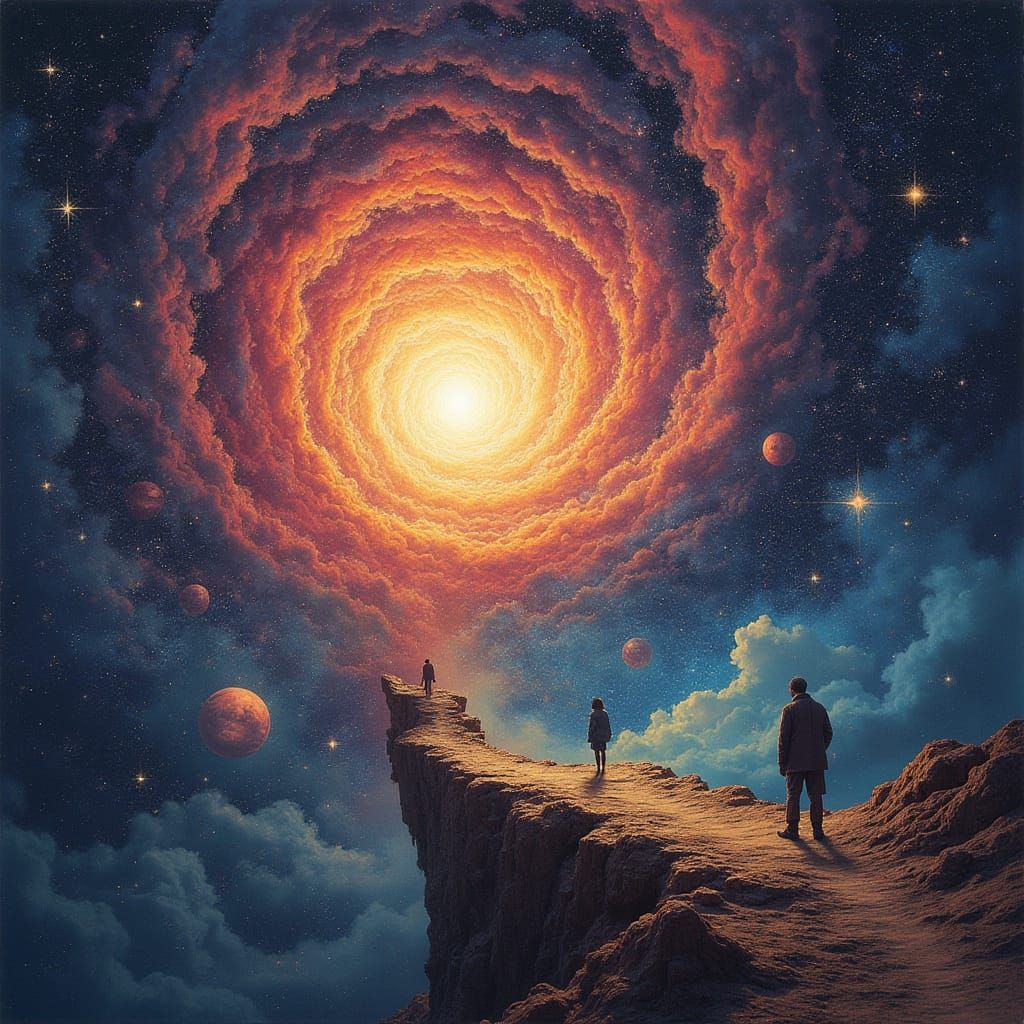 Surreal Cosmic Dance in Vibrant Cel-Shaded Colors