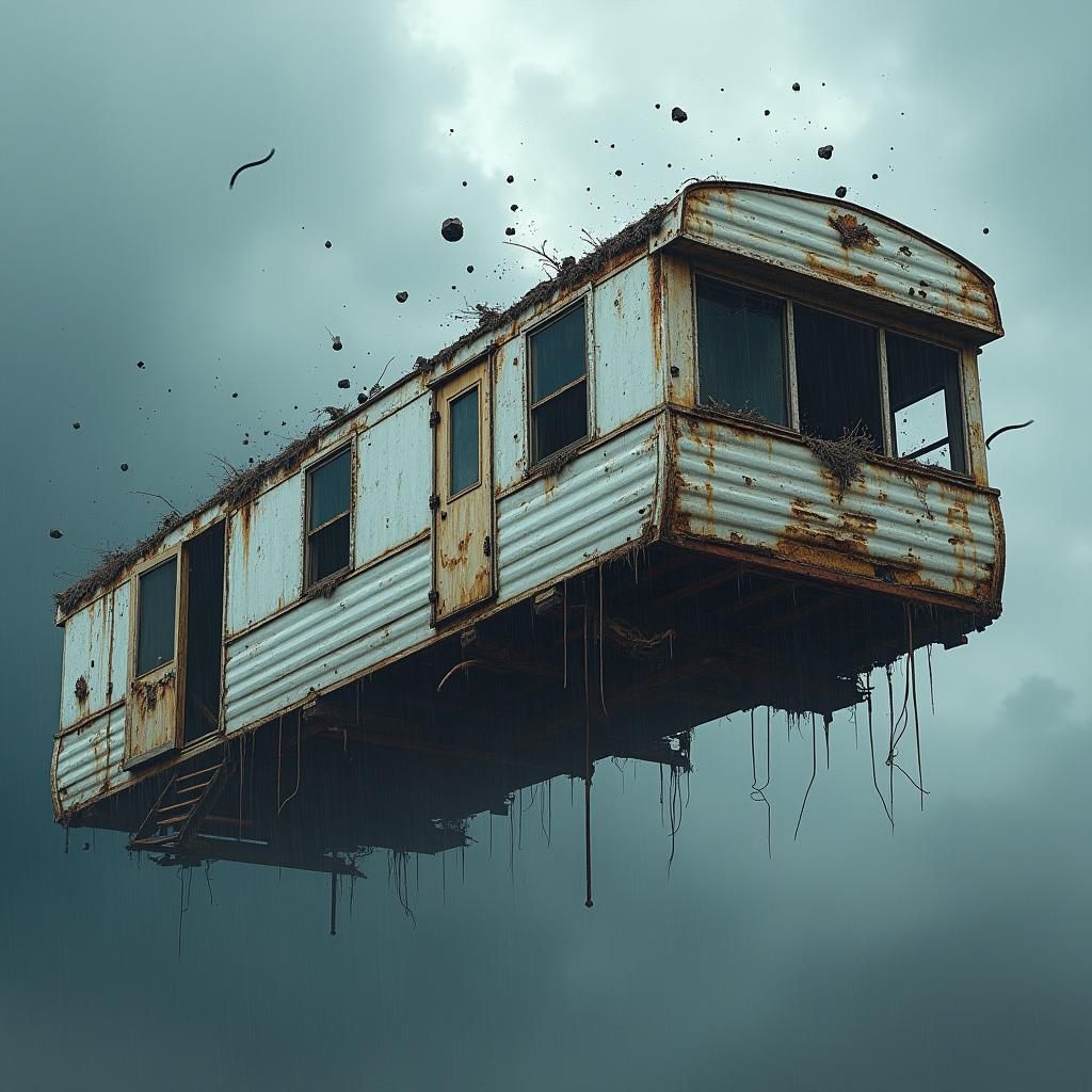 Mobile Home Destroyed by Hurricane, Digital Art