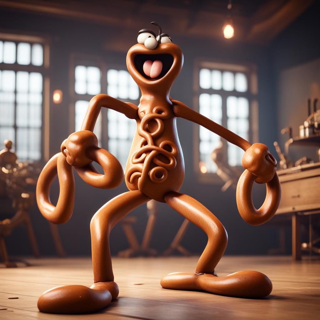 Anthropomorphic Pretzel Dancing in 3D Cinematic Style