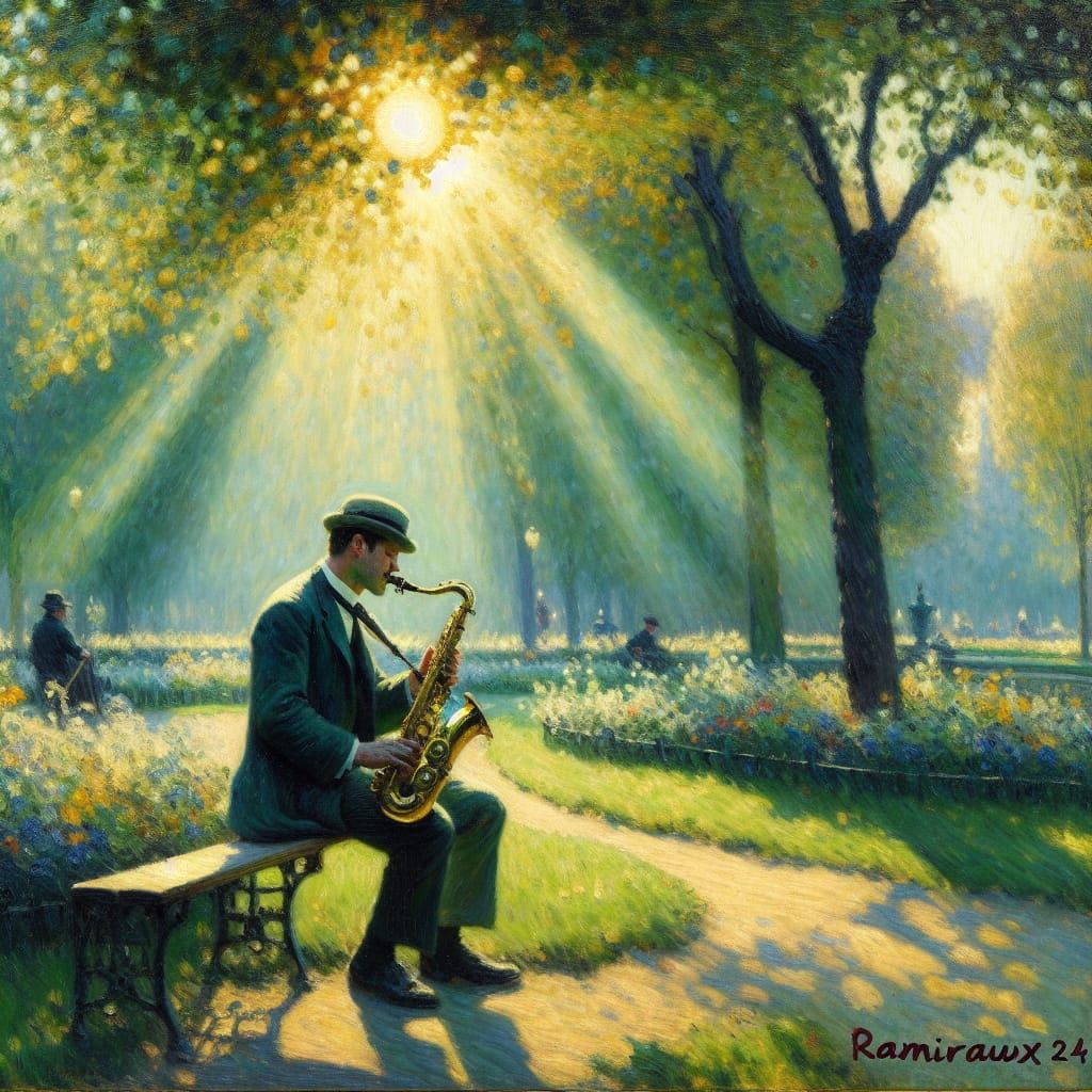 Impressionist Saxophone Serenade in a Lush Park