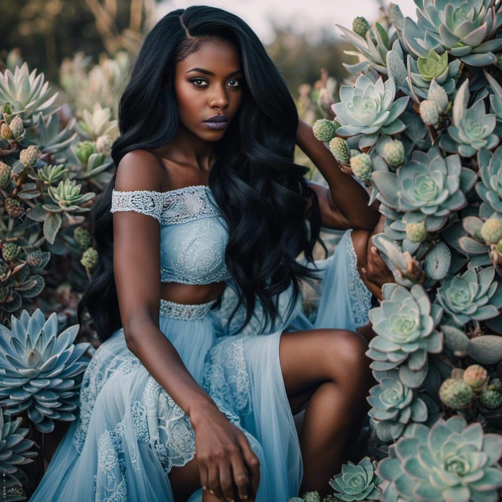 Elegant Black Girl in Blue Dress
