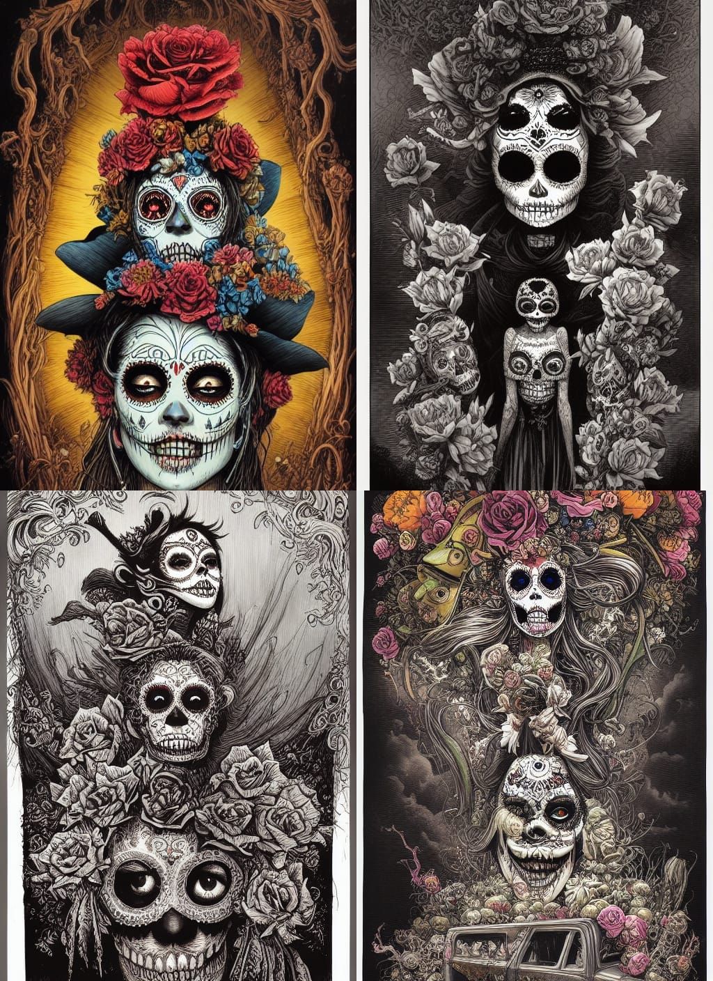 La Catrina Sugar Skull in Dark Horror Art