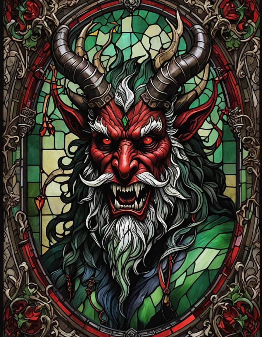 Gothic Krampus Stained Glass Art for Christmas
