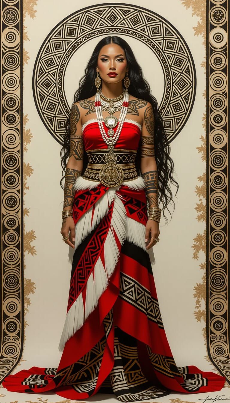 Polynesian Empress in Feather Garments, Inca Motifs