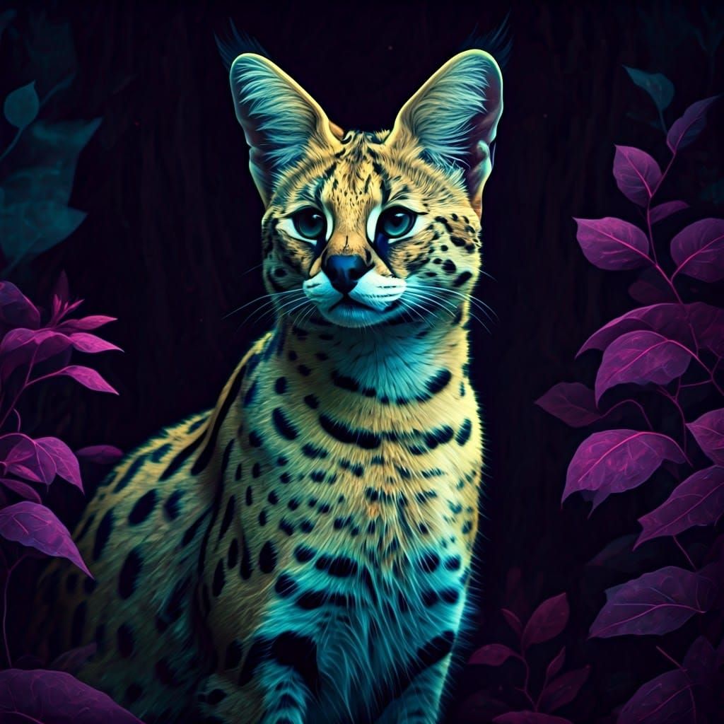 Electric Serval Cat in Neon Mindscape