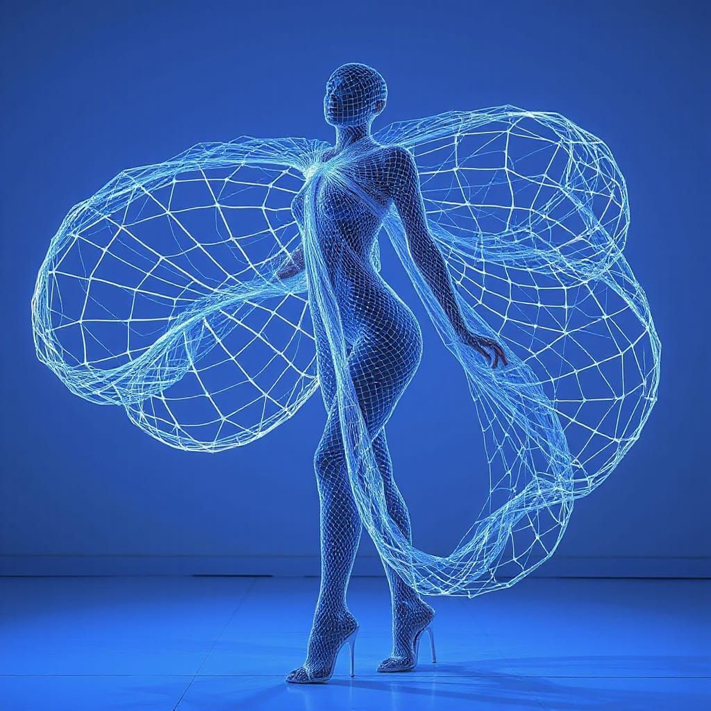 Neon Bioluminescent Waves with Stylized Figure