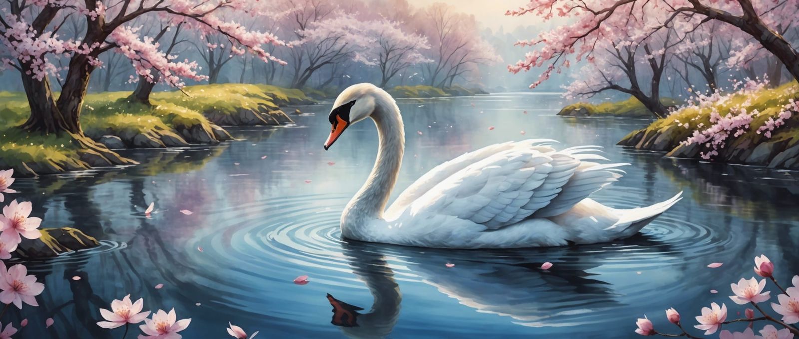 Swan in Watercolor Fairytale Illustration