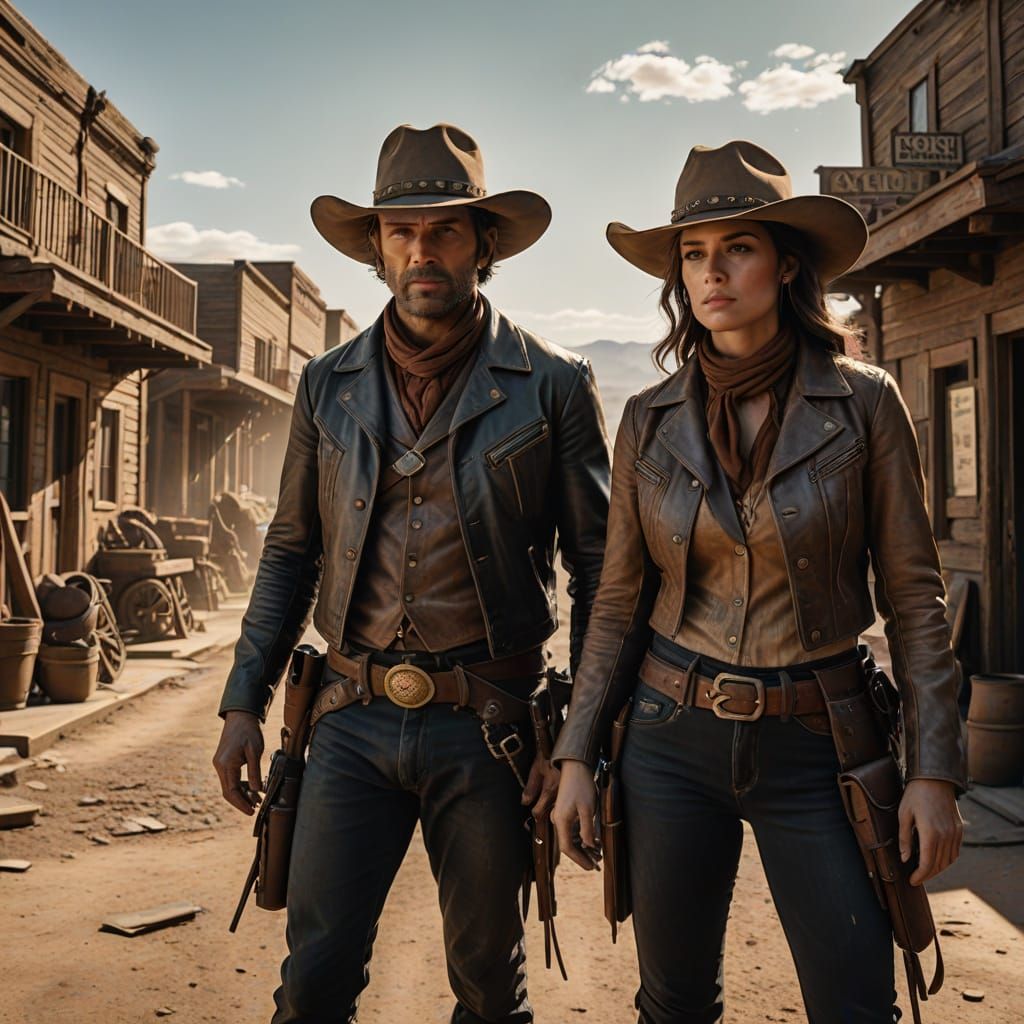 Cinematic Golden Hour Portrait of Cowboy and Cowgirl