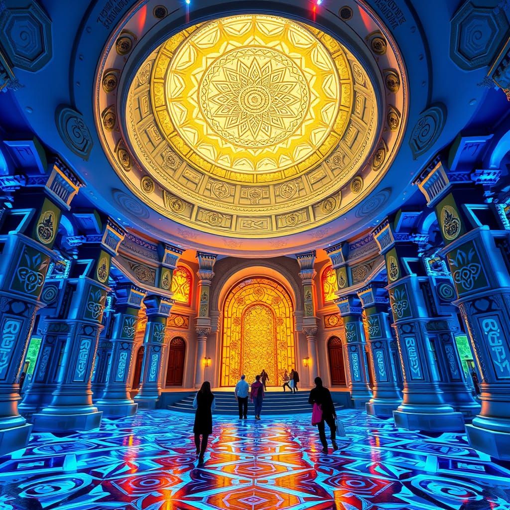 Cyberpunk Temple of Crossroads in Shimmering Neon