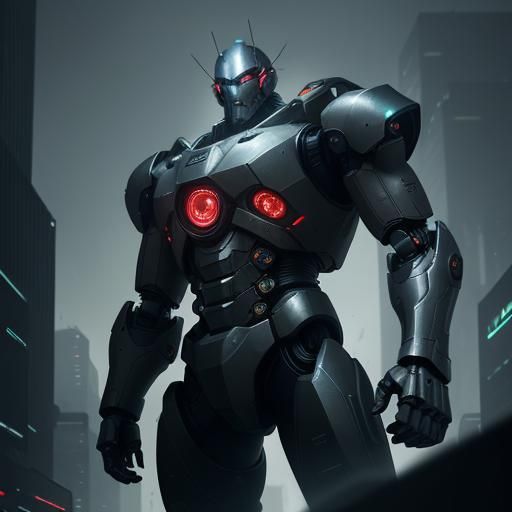 Skyscraper Mech Dominates Neon Dystopian City