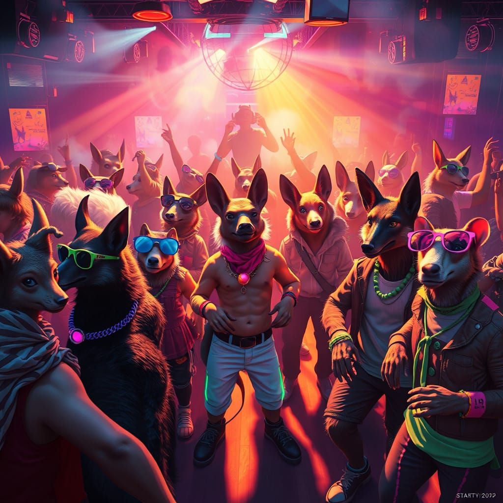 Cyberpunk Animals Dance the Night Away in Neon Nightclub