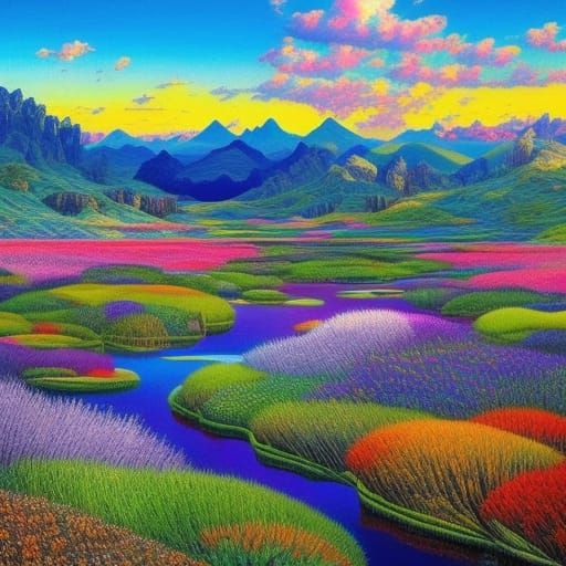 Mechanical Goat on a Surreal Swamp Plateau