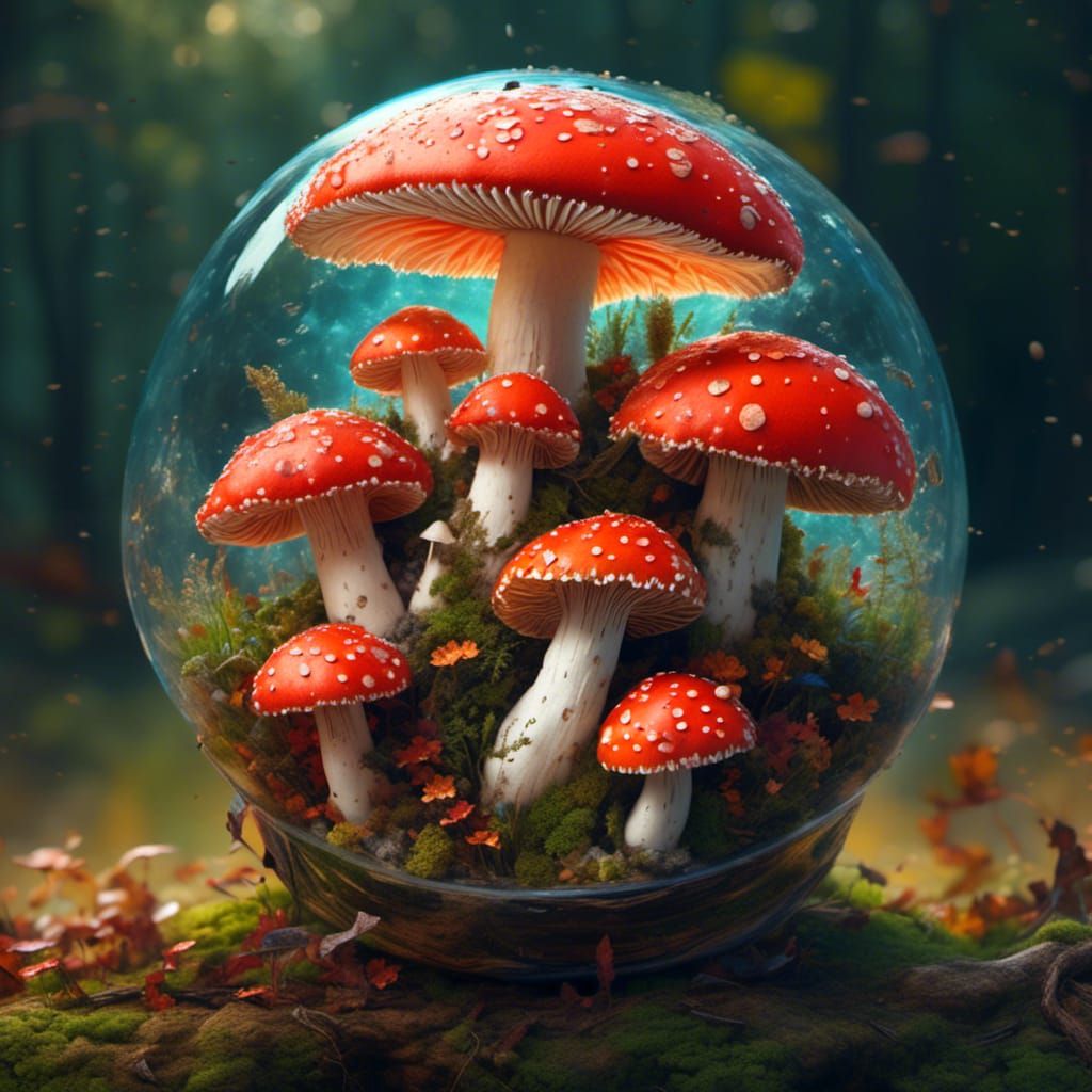 Fly Agaric Mushroom Store Logo in Hyperrealistic Style
