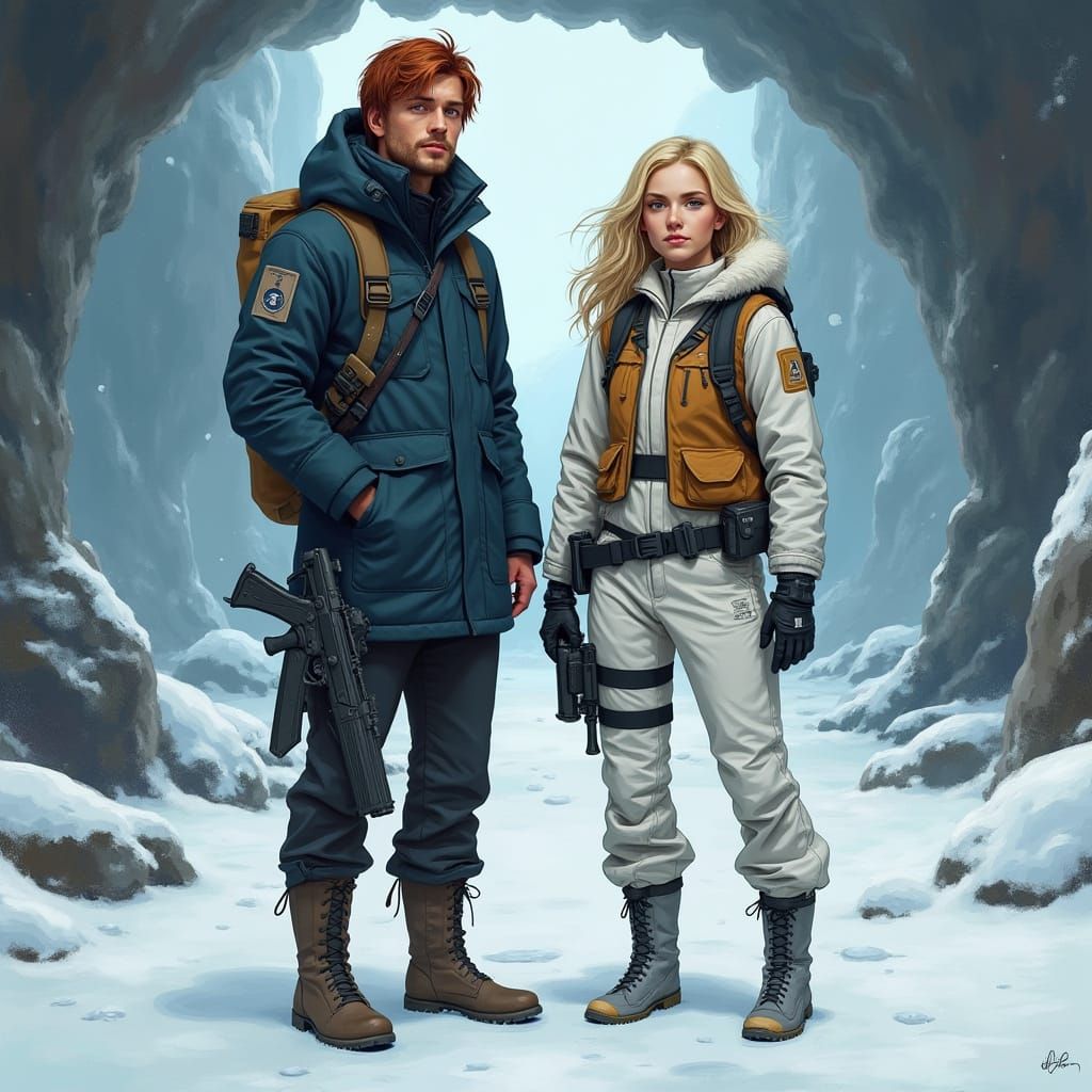 Hyperrealistic Sci-Fi Scene with Two Characters