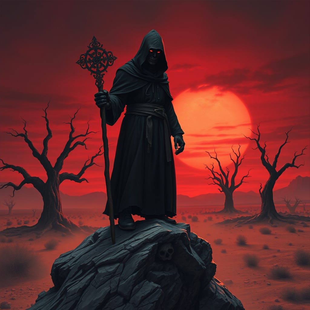 Dark Fantasy Necromancer in Macabre Landscape