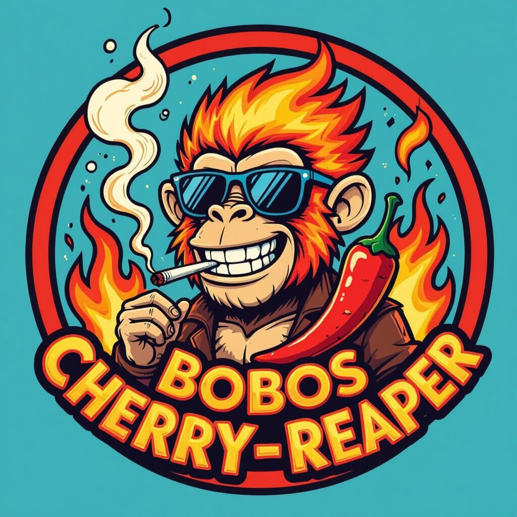 Flaming Monkey Smokes Chili: Cartoon Logo