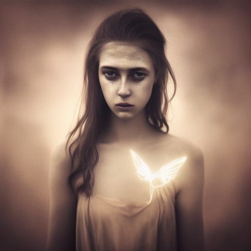Fey Girl Portrait with Fairy Wings in Ambient Light