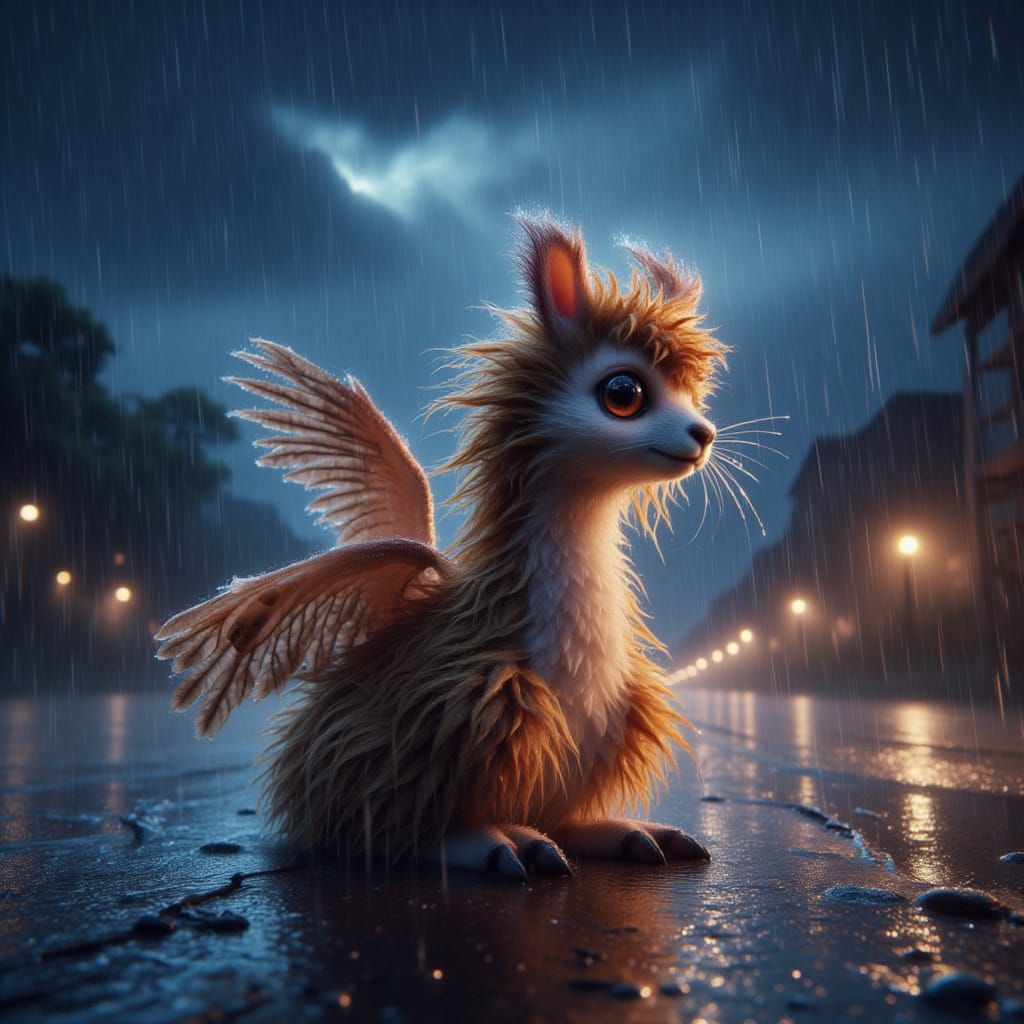 Dreamlike Llama-Owl Hybrid in Stormy Night