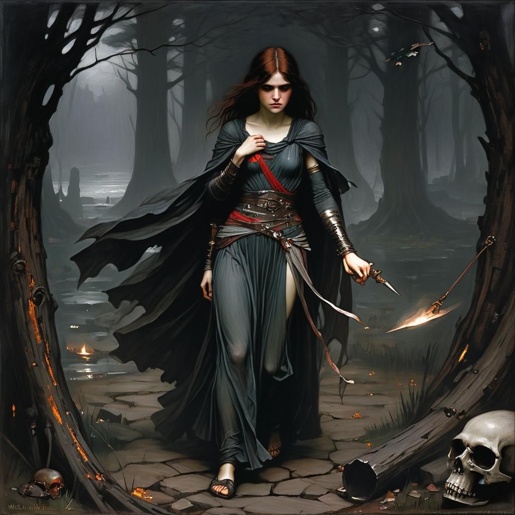 Grimdark Scene in Pre-Raphaelite Style