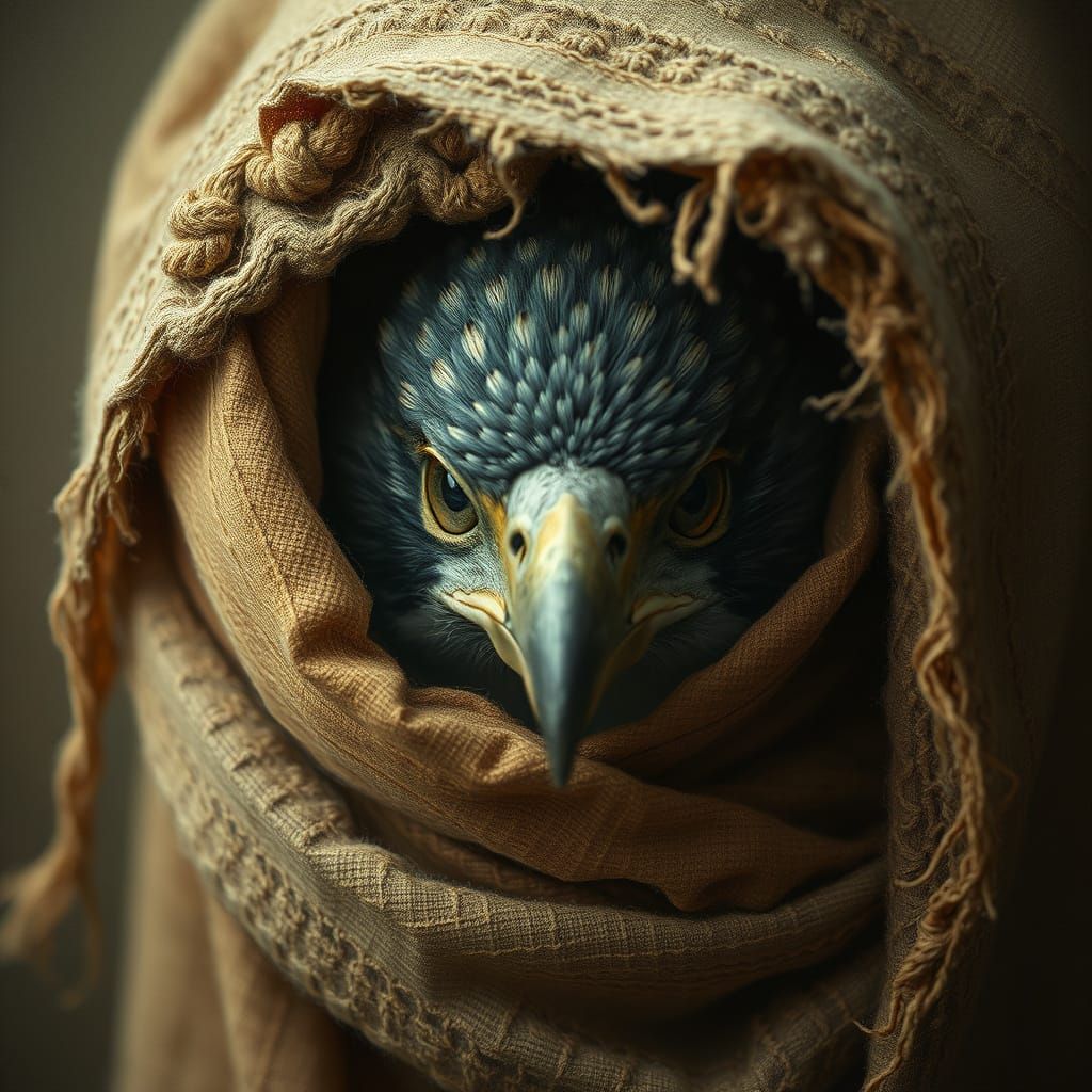 Surreal Bird Portrait Veiled in Forgotten Memories