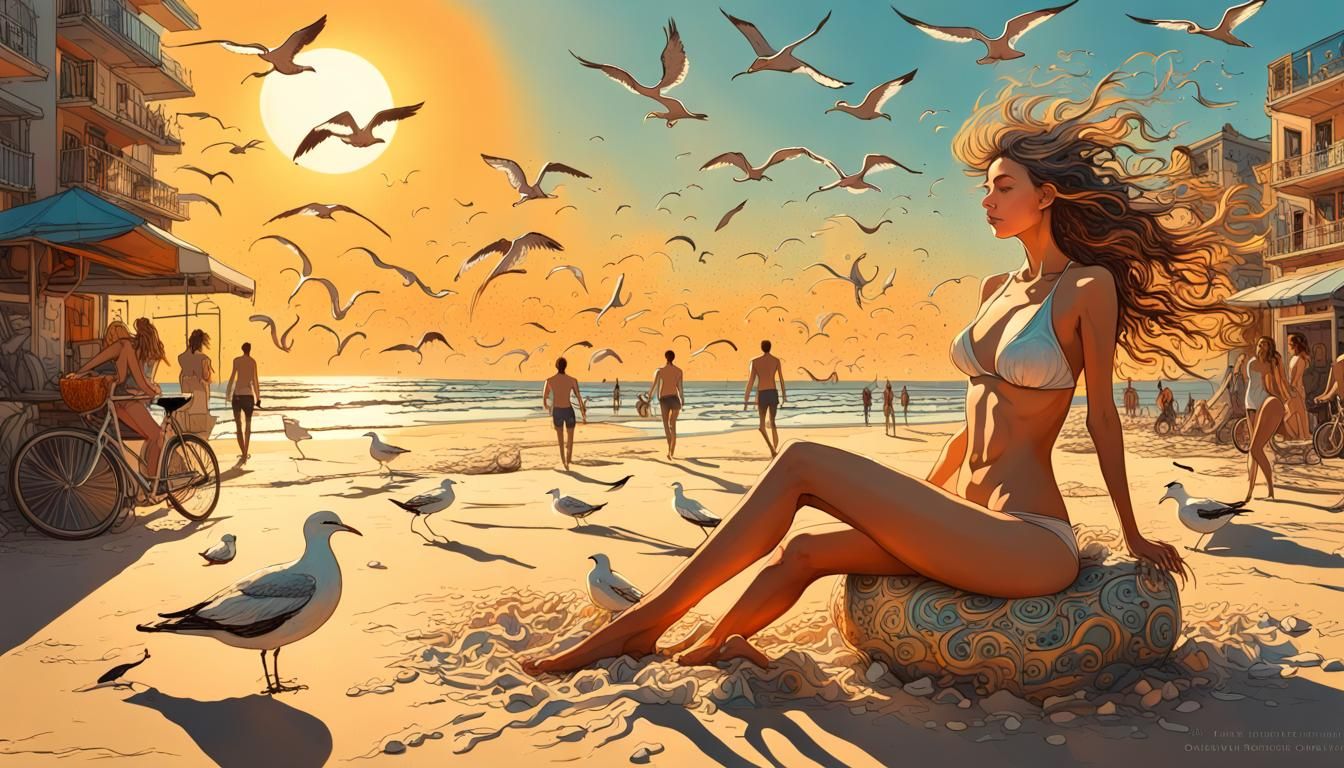 Perfect Beach Day: Vibrant Graffiti Art Style