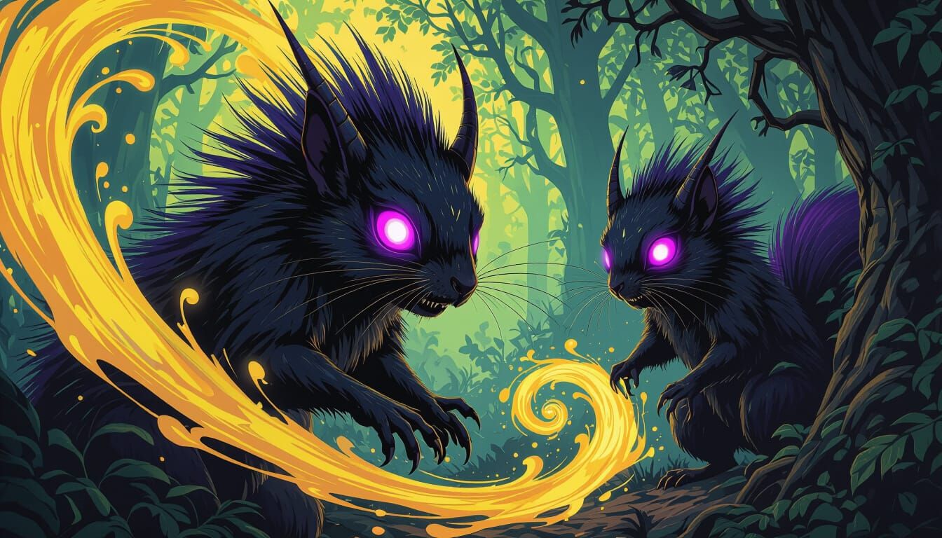 Demonsquirrels Casting Nature Spells in Forest Pulp Comic St...