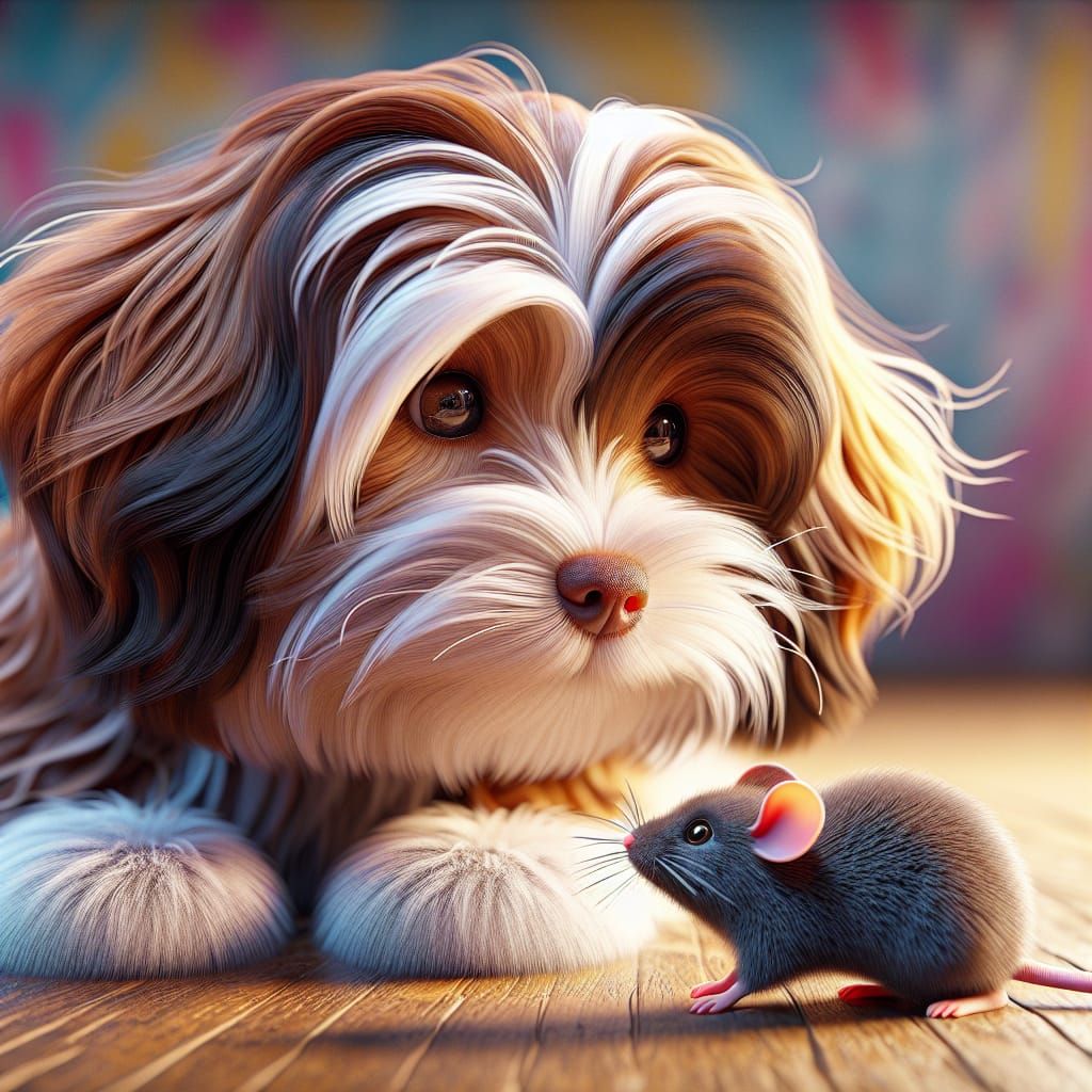 Havanese Puppy Plays with Mouse: Hyperrealistic 8K