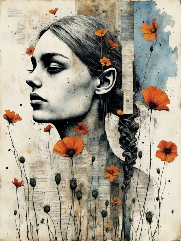 Vibrant Poppy Collage in Geometric Style