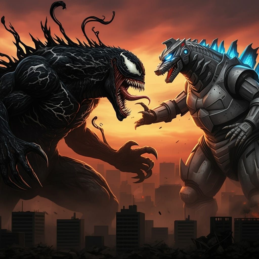 Gritty Anime Mechagodzilla Kiryu Battles Venom in Dystopian ...