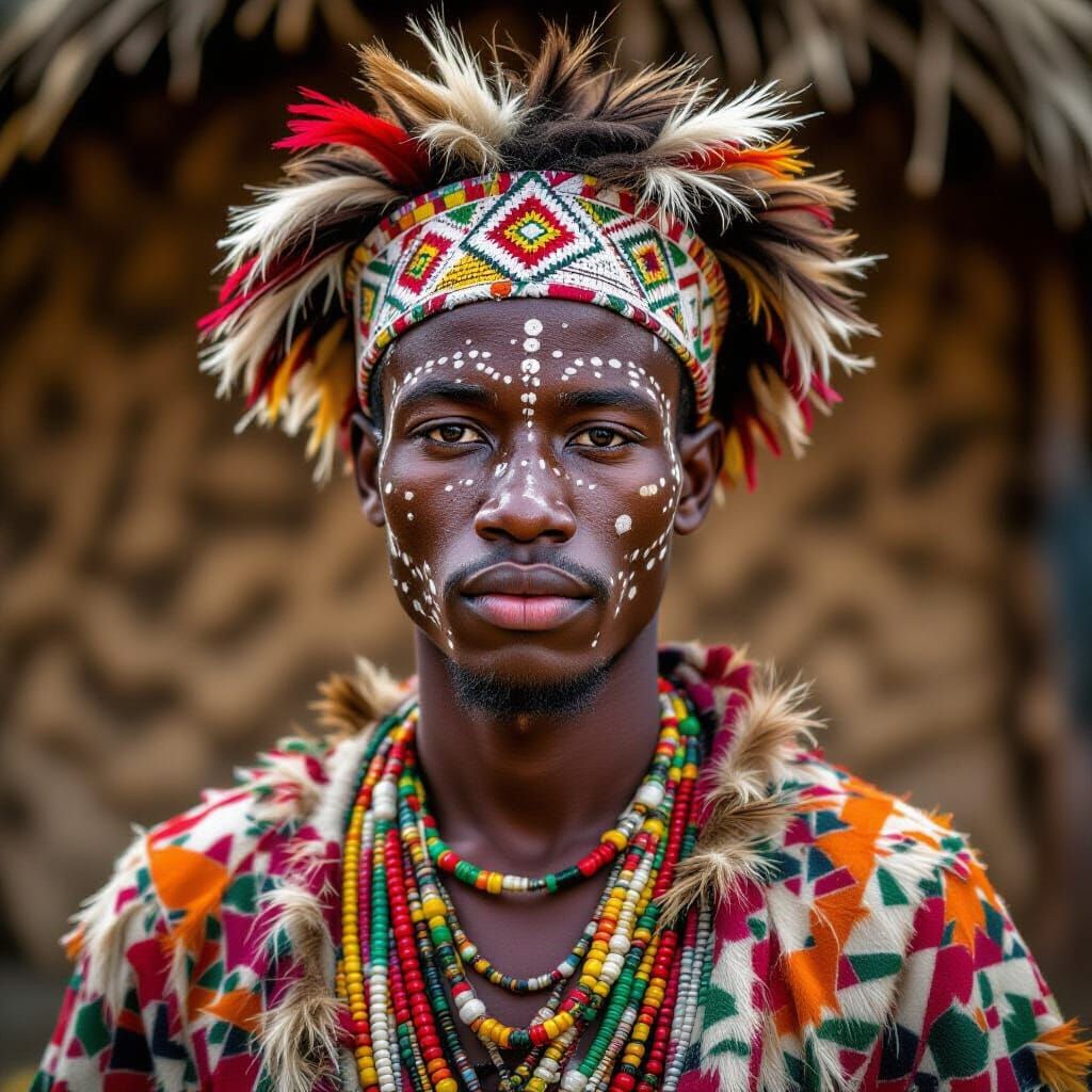 African Albino Man in Festive Tribal Attire