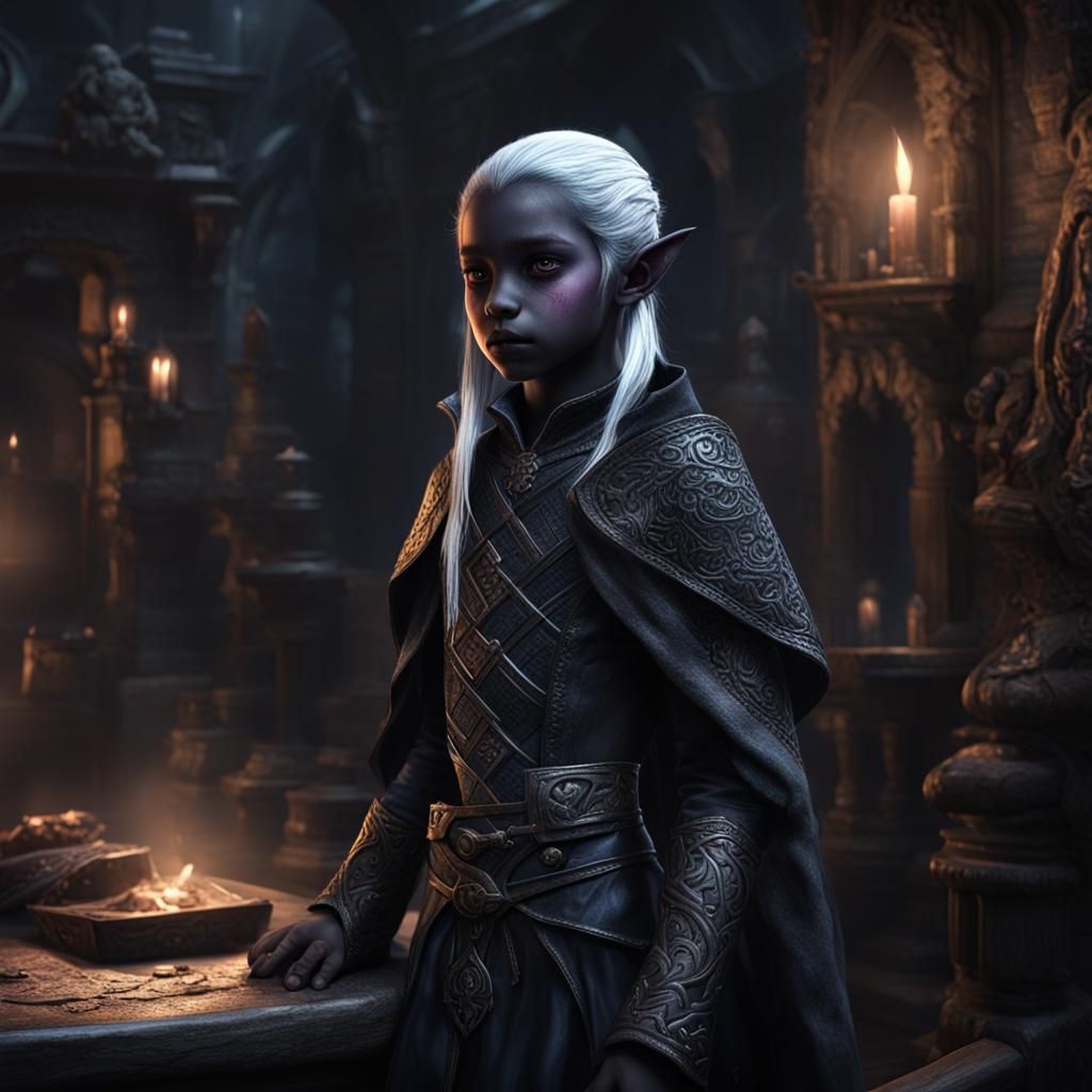 Dark Elf Child in Brothel: Dark Fantasy Portrait