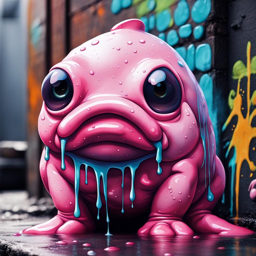 Sad Blobfish in Chibi Graffiti Art Style