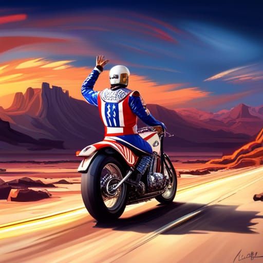 Evel Knievel riding his motorcycle